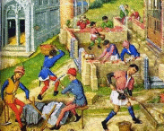 [Medieval construction] [detail]. - Photograph of original painting.